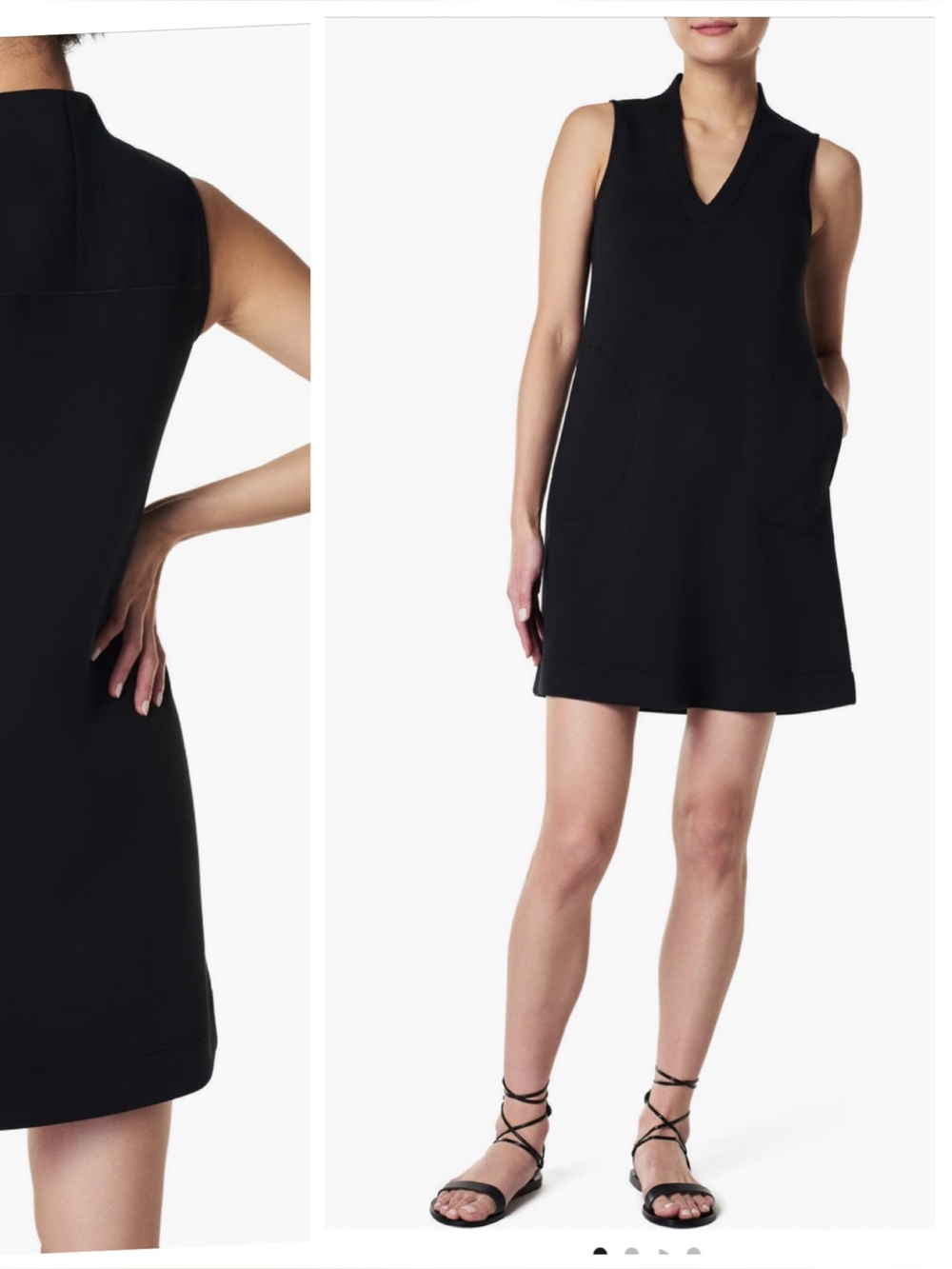 SPANX Black Sleeveless V-Neck Mini Dress 2X air essentials pockets VGUC travel